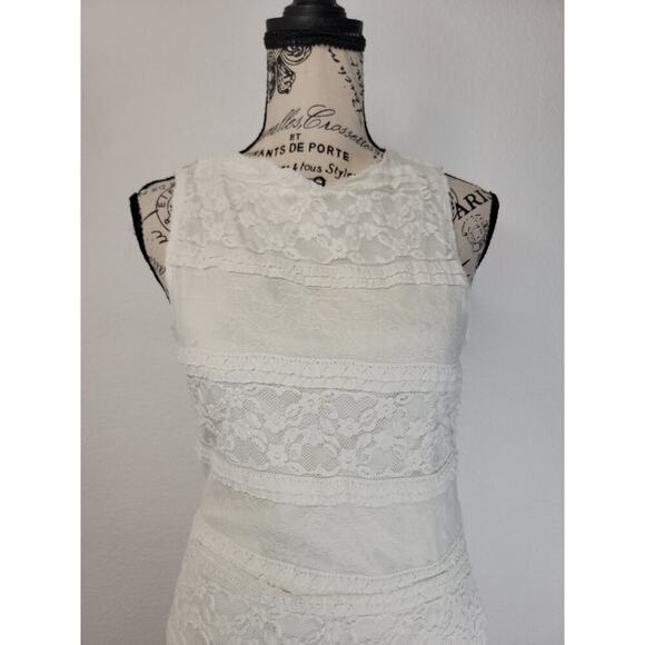 Manito USA Slip Maxi Dress Sz XS/S Ivory Lace Mesh Semi Sheer Whimsycal - Picture 3 of 8